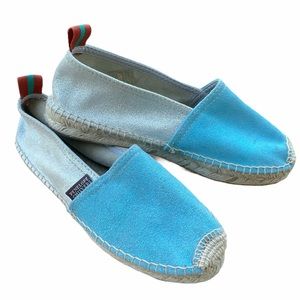 Penelope Chilvers Flat Leather Blue Silver Espadrille Shoes 7